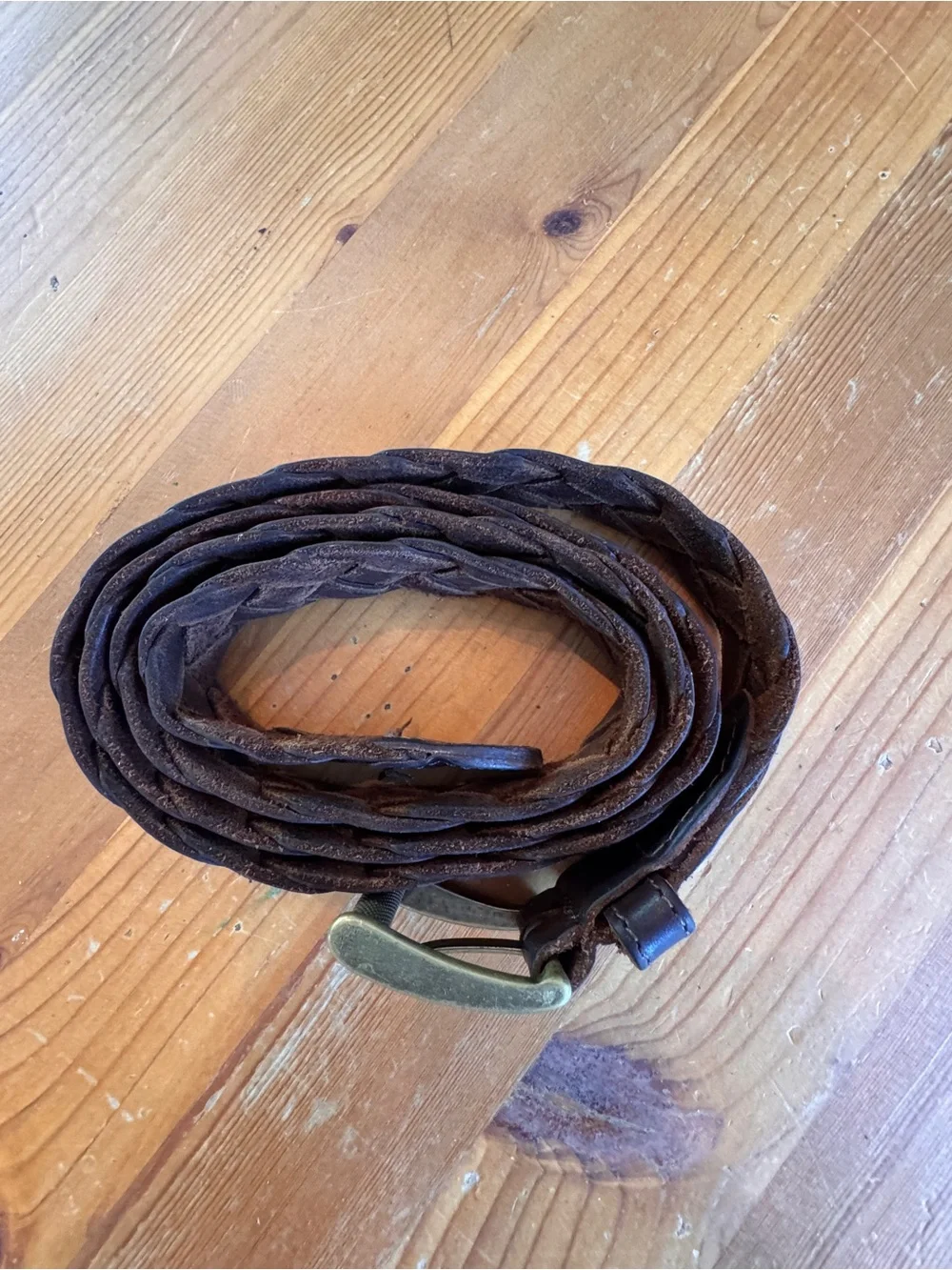 Braided Full Grain Leather Men’s Belt - Dark Brown with Brass Buckle